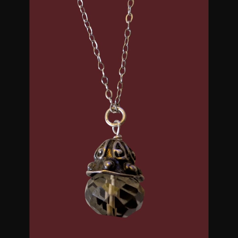 925 Sterling Smokey Quartz .85" Pendant On A 16"Chain Necklace